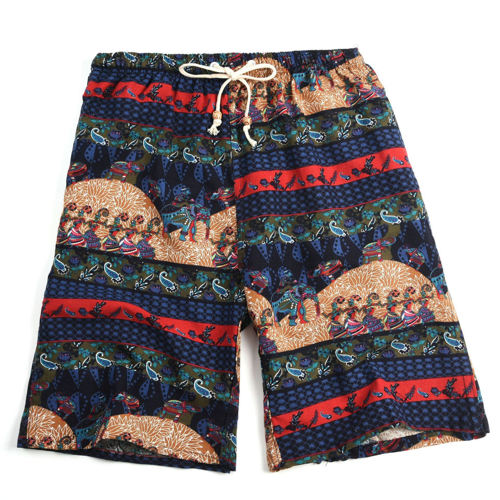 Summer new cotton and linen printed five-point men's beach pants casual sports loose plus size shorts men's thin fashion