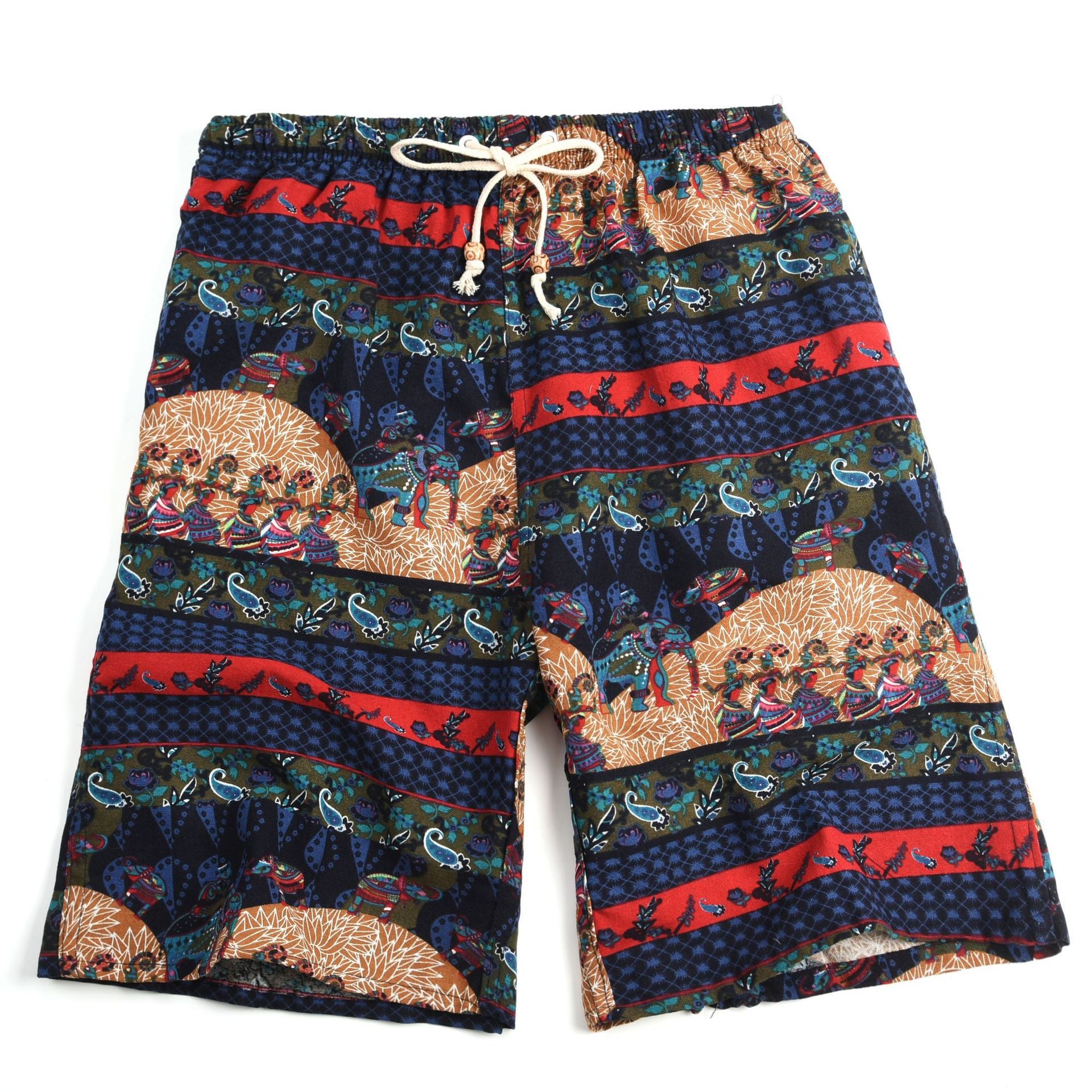 Summer new cotton and linen printed five-point men's beach pants casual sports loose plus size shorts men's thin fashion