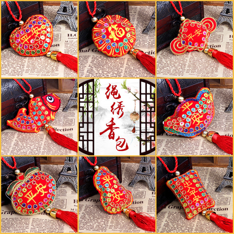 2026 Year of the Horse New Year Sachet Bag, Spring Festival Decoration Pendant, Peace Ingot Blessing Bag, Rope Embroidery Hanging Ornament