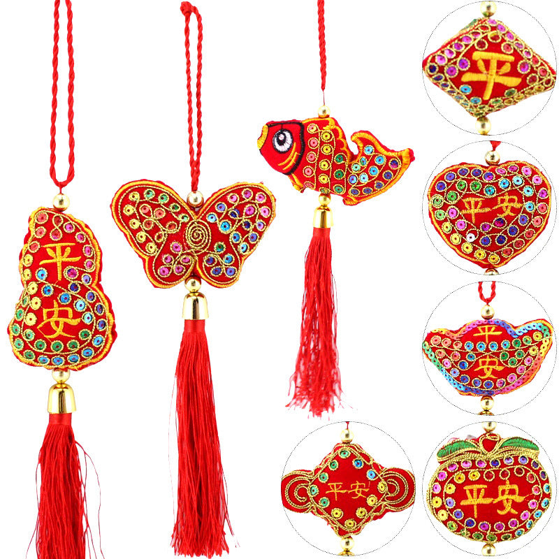 2026 Year of the Horse New Year Sachet Bag, Spring Festival Decoration Pendant, Peace Ingot Blessing Bag, Rope Embroidery Hanging Ornament
