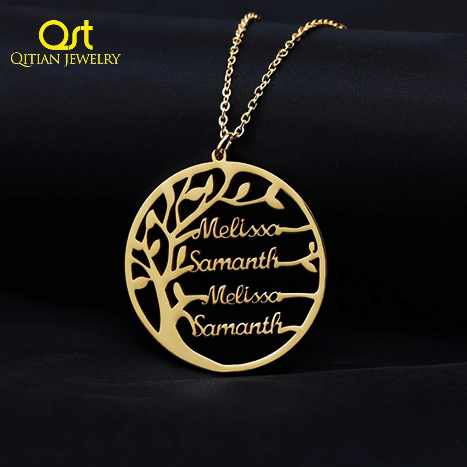 Personalized Family Tree Necklace With Name For Women Gold Stainless Steel Custom Necklace Men Statement Jewelry Birthday Gift