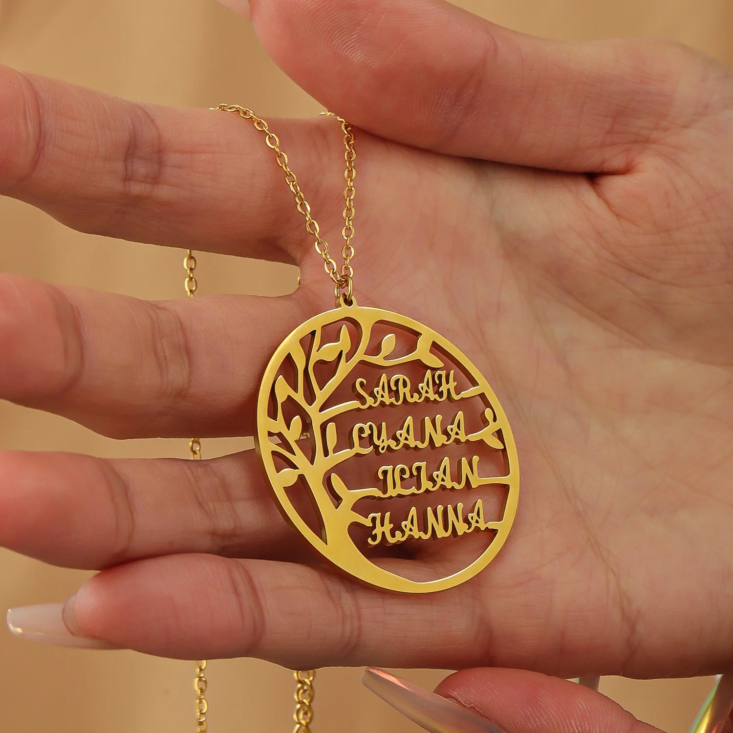 Personalized Family Tree Necklace With Name For Women Gold Stainless Steel Custom Necklace Men Statement Jewelry Birthday Gift