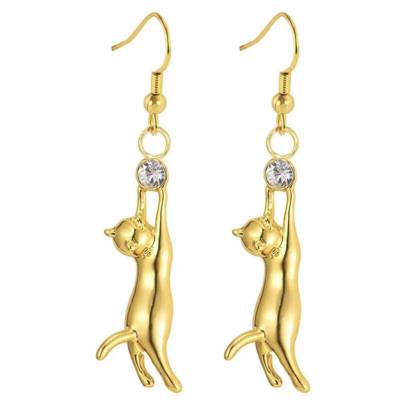 Cute Stretching Cat Drop Earrings For Women Trendy Playful Kitten Pendant Earrings Daily Fashion Jewelry