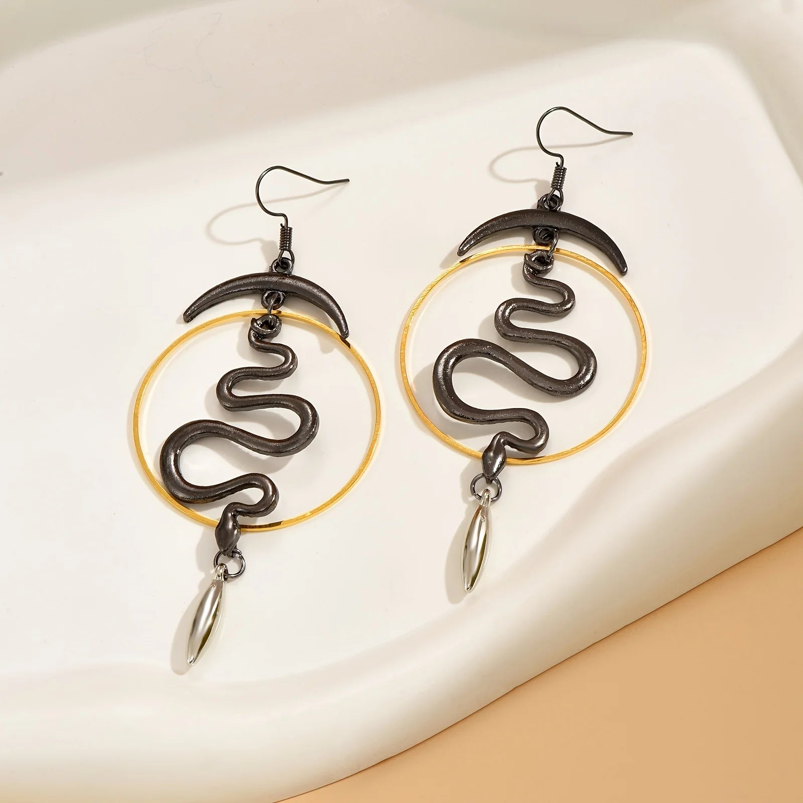 Vintage Silvery Boho Cutout Moon Snake Pattern Fashion Dangle Earrings Simple Women Earrings Valentine's Day Gift