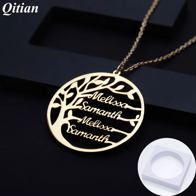 Personalized Family Tree Necklace With Name For Women Gold Stainless Steel Custom Necklace Men Statement Jewelry Birthday Gift