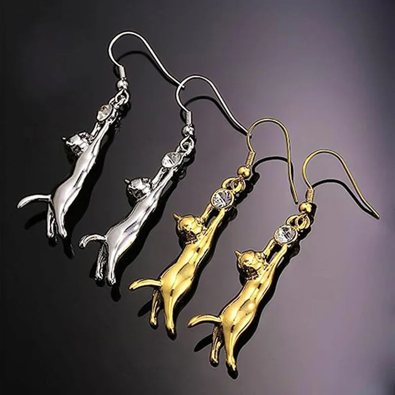 Cute Stretching Cat Drop Earrings For Women Trendy Playful Kitten Pendant Earrings Daily Fashion Jewelry
