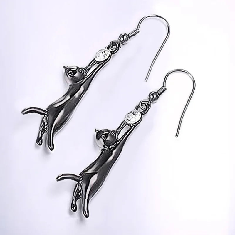 Cute Stretching Cat Drop Earrings For Women Trendy Playful Kitten Pendant Earrings Daily Fashion Jewelry
