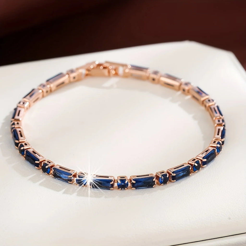 Unique Deep Blue Synthetic Zircon (synthetic Cubic Zirconia) Vintage Bracelet | for Women, Delicate Everyday Versatile