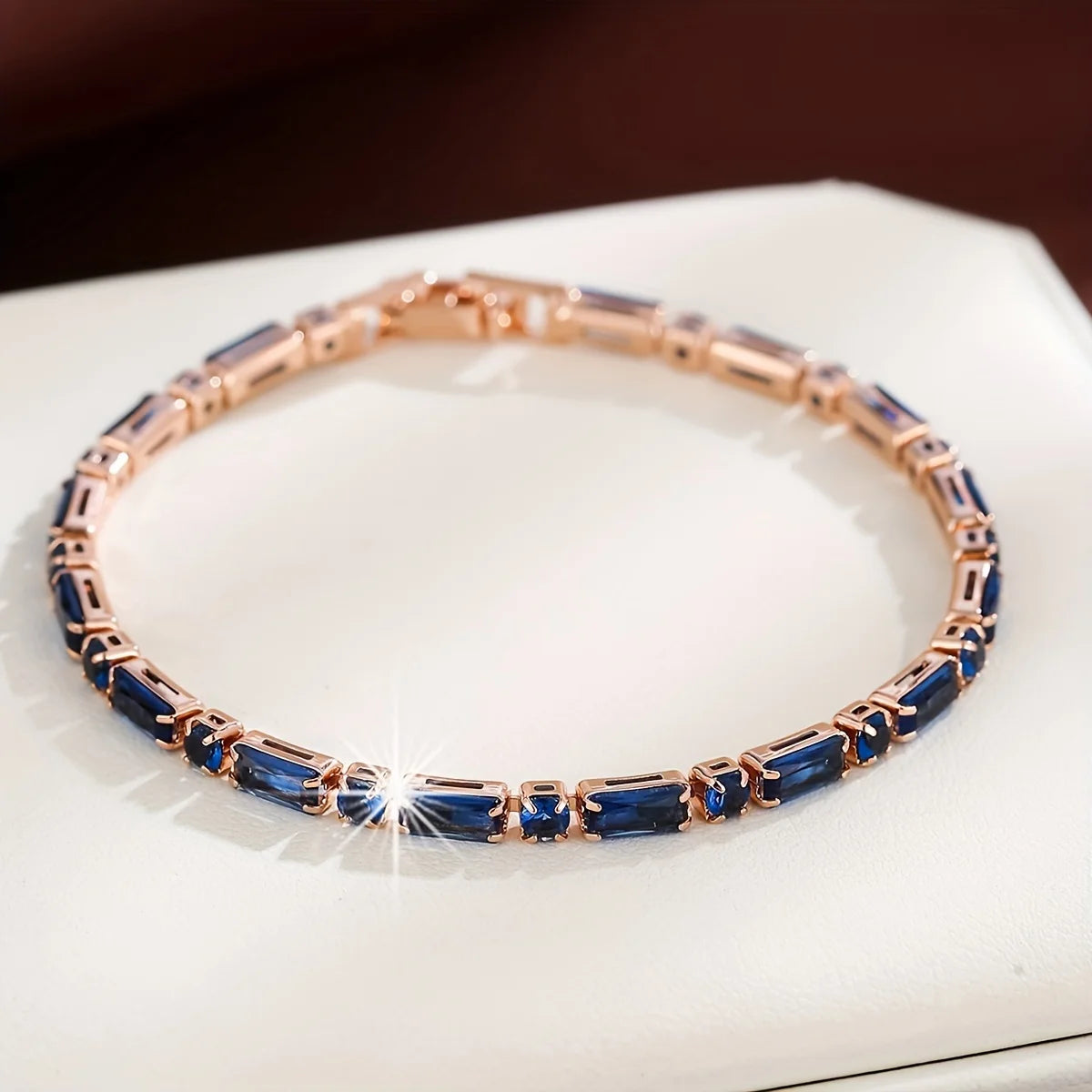 Unique Deep Blue Synthetic Zircon (synthetic Cubic Zirconia) Vintage Bracelet | for Women, Delicate Everyday Versatile
