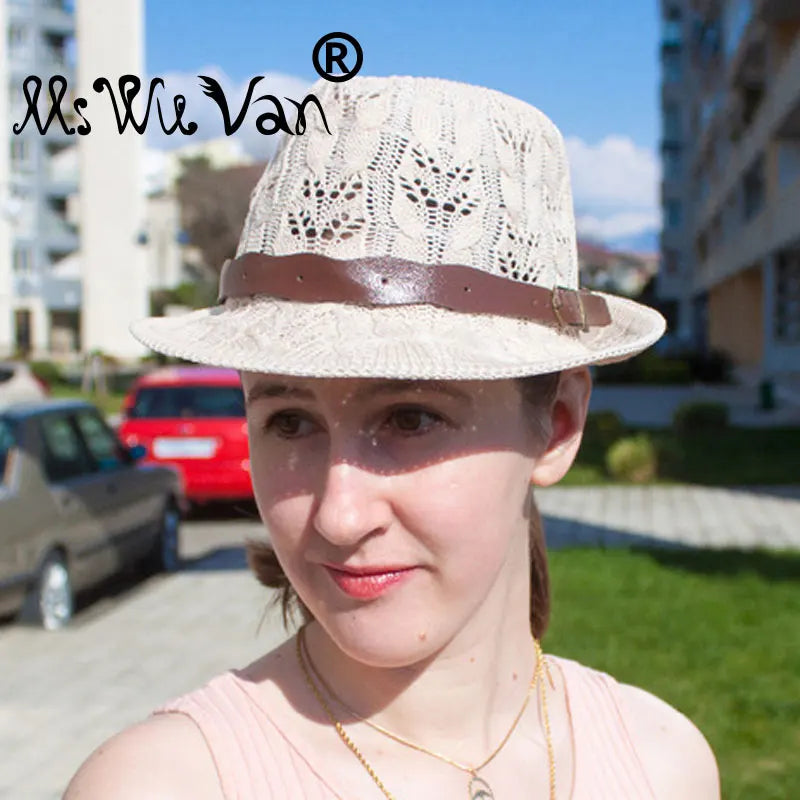 Hats for Women Female Hat Women's Girls Fedora Knitted Chapeu Feminino Autumn Summer Leather Buckle Sun Cap Fashion Jazz