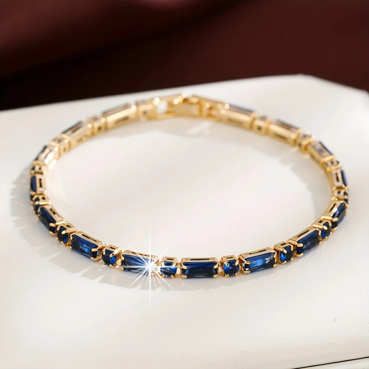Unique Deep Blue Synthetic Zircon (synthetic Cubic Zirconia) Vintage Bracelet | for Women, Delicate Everyday Versatile