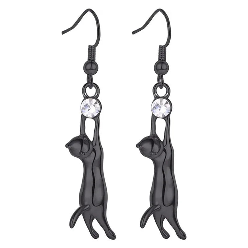 Cute Stretching Cat Drop Earrings For Women Trendy Playful Kitten Pendant Earrings Daily Fashion Jewelry