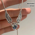 Minimalist Crown & Wing Pendant Sweater Necklace - Unisex Luxury Design With Heart Detail Artificial Crystal
