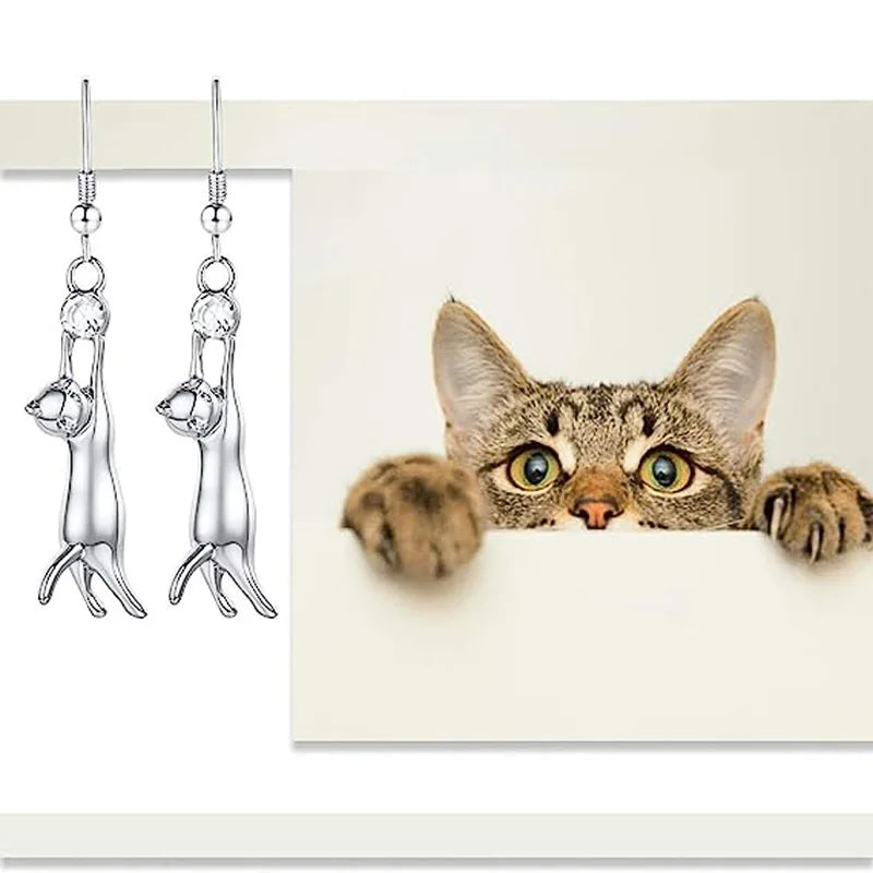Cute Stretching Cat Drop Earrings For Women Trendy Playful Kitten Pendant Earrings Daily Fashion Jewelry