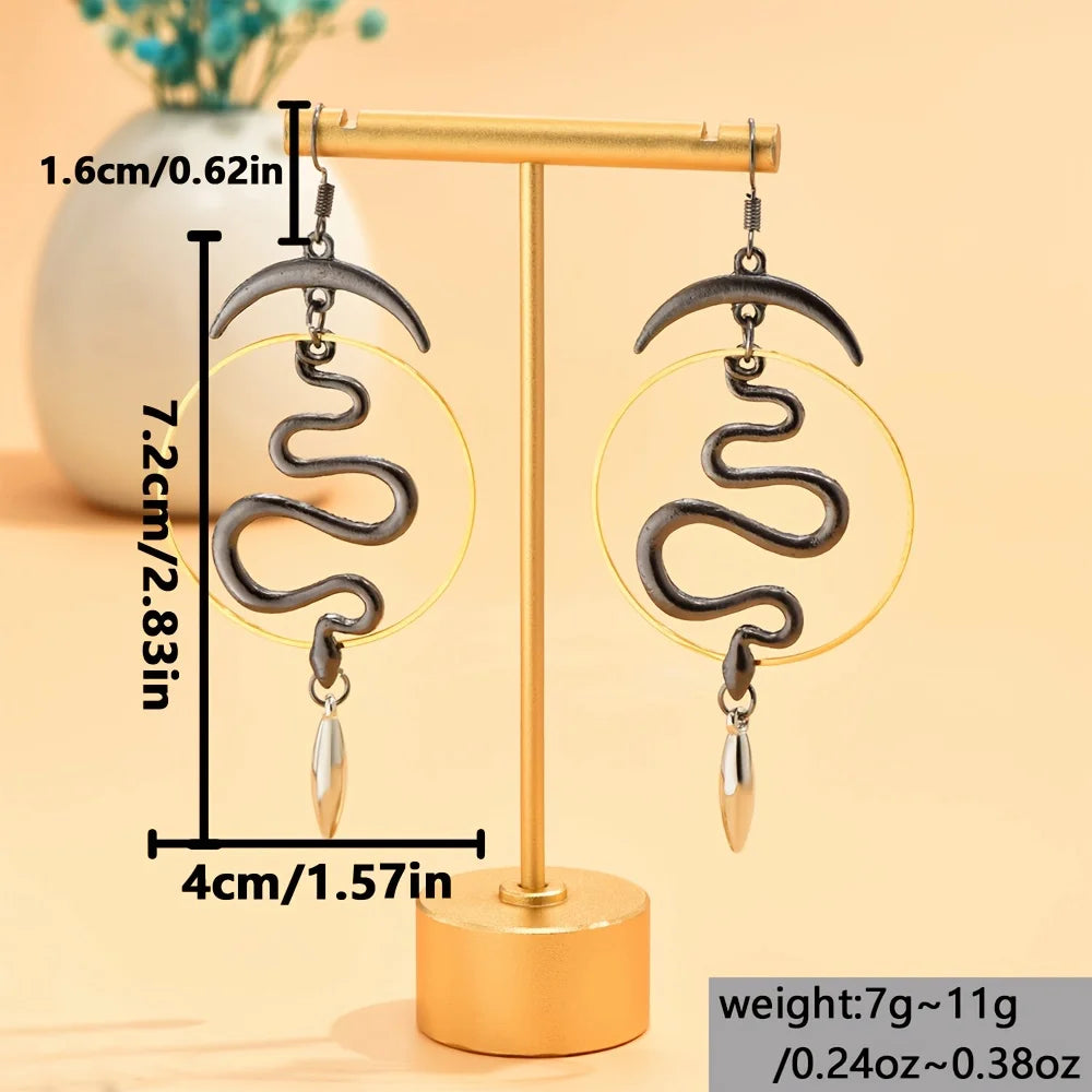 Vintage Silvery Boho Cutout Moon Snake Pattern Fashion Dangle Earrings Simple Women Earrings Valentine's Day Gift