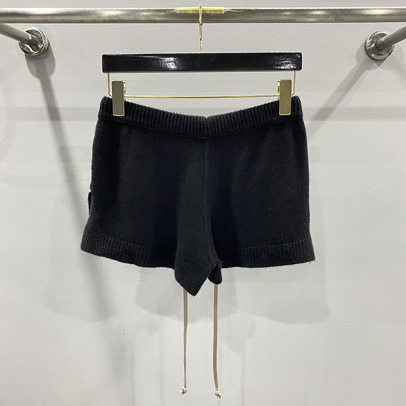 Dark Style Shorts, Fashionable Wool Knit, Comfortable Black and Gray Casual Shorts, Short and Stylish