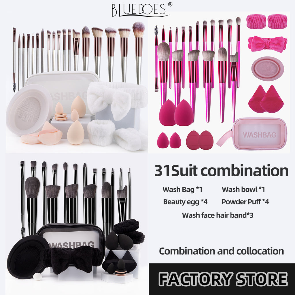 Cross-border makeup brush suit 31-piece set combination beauty egg powder puff portable storage bag foundation brush beauty wholesale