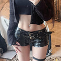 Women's sexy low waist PU leather motorcycle belt Super shorts, European and American Retro nightclub