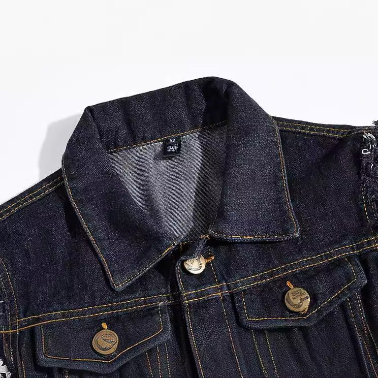 Men's Large Size Black Denim Vest Foreign Trade Men's Vest Vest Ripped Vest Men's Korean Version