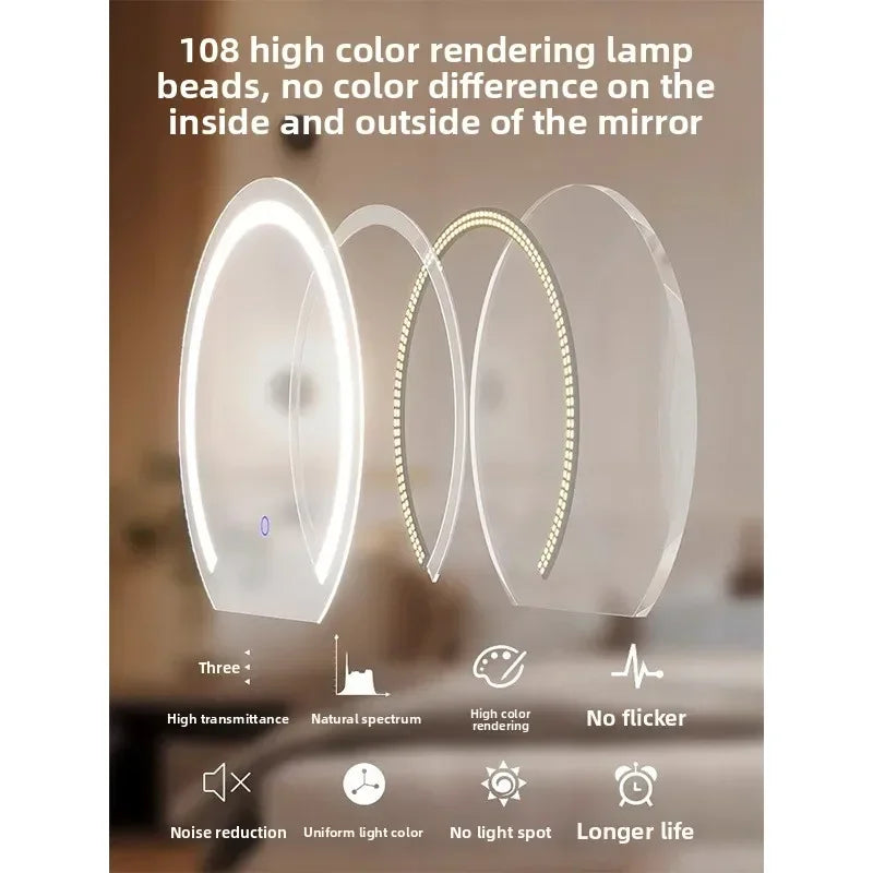 Hot Fashion Bathroom Mirror Rotating Internet Celebrity Cream Wind Semicircular Makeup Mirror Desktop Desktop Led Smart
