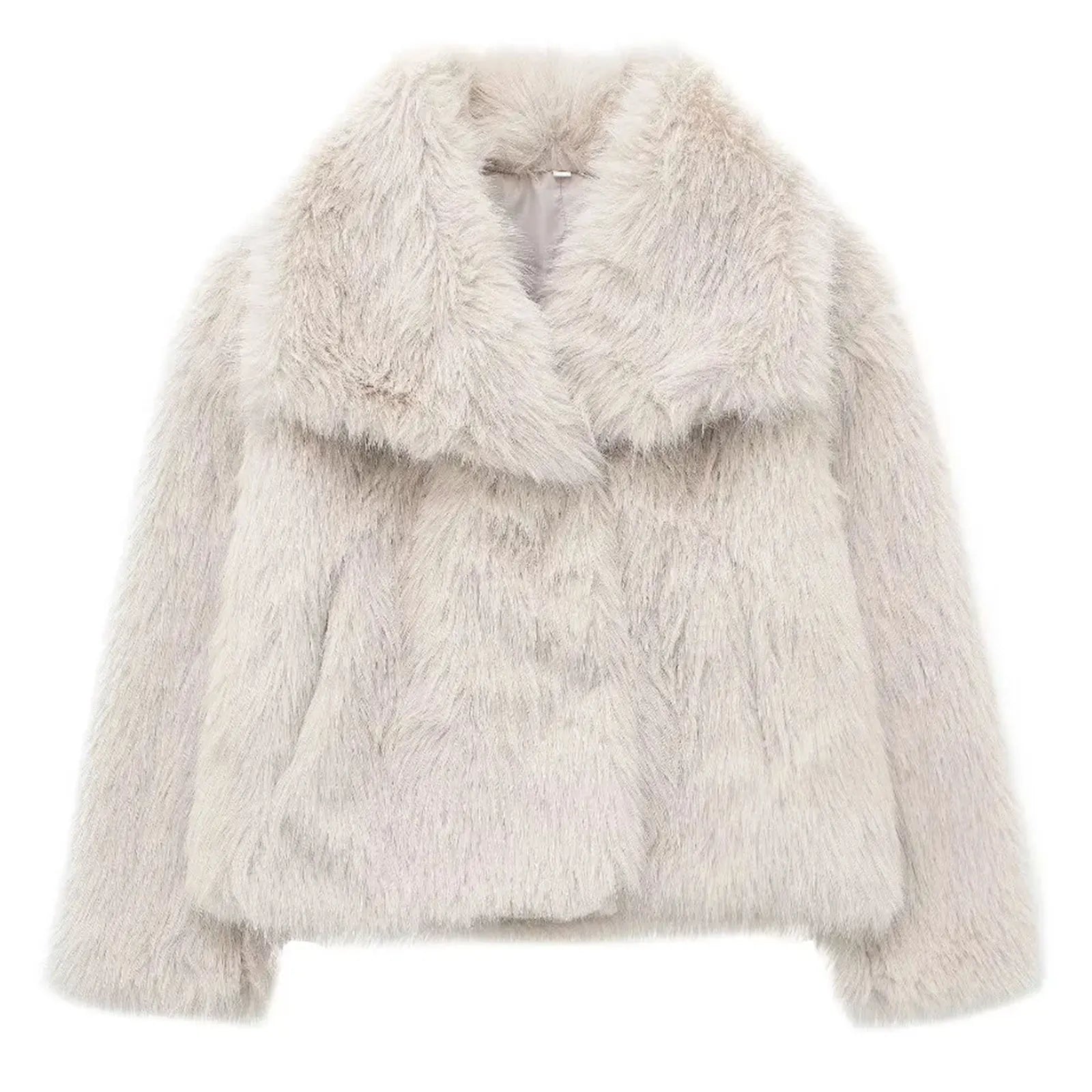 HH Women Fashion Faux Fur Jacket Vintage Turn-Down Collar Long Sleeve Coat Autumn Winter Woman Elegant Streetwear