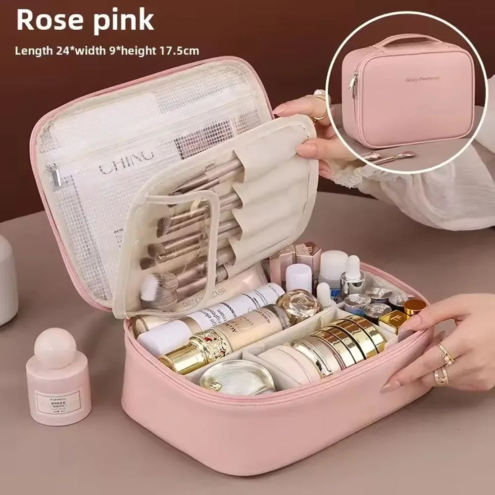 Double Layer Large Capacity Women's Cosmetic Bag Luxury Makeup Bag Cosmetics Organizer Travel Essentials Women's Cosmetic Bag