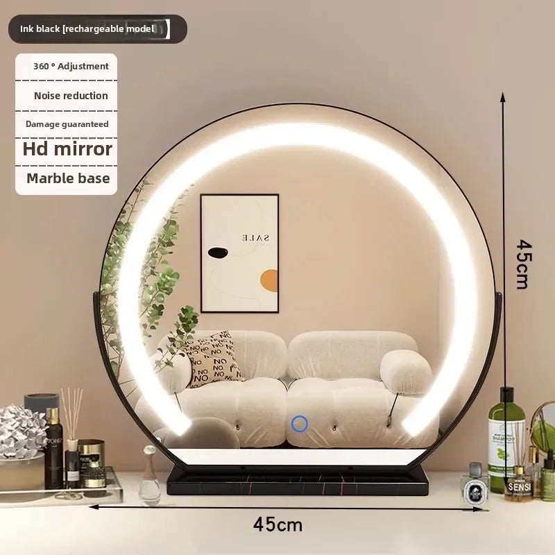 Hot Fashion Bathroom Mirror Rotating Internet Celebrity Cream Wind Semicircular Makeup Mirror Desktop Desktop Led Smart