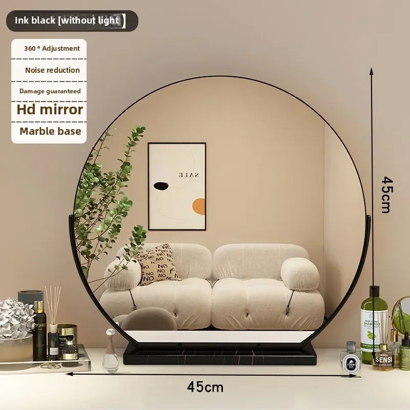 Hot Fashion Bathroom Mirror Rotating Internet Celebrity Cream Wind Semicircular Makeup Mirror Desktop Desktop Led Smart