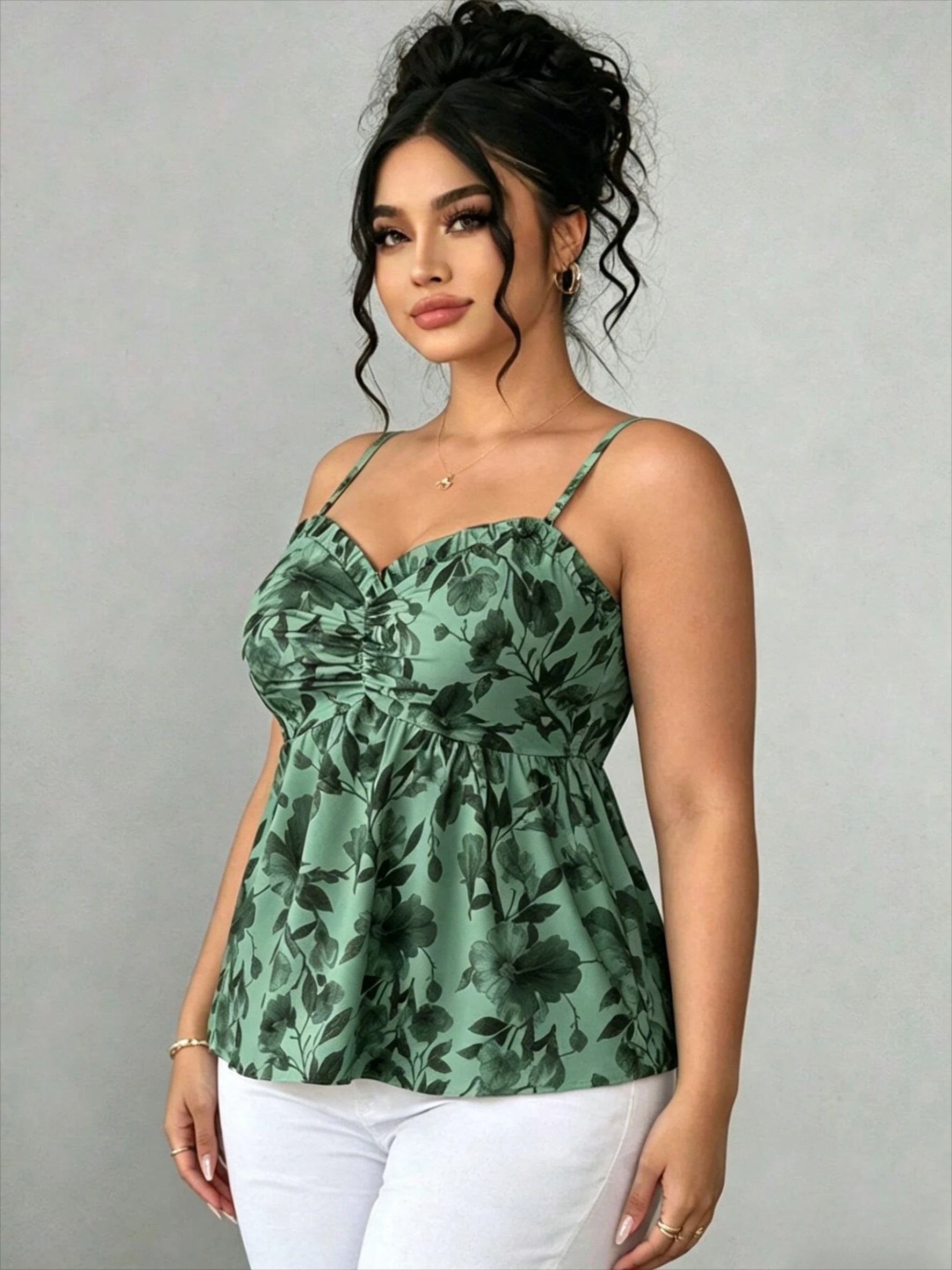 Elegant Floral Print Camisole Top, Women Summer Sleeveless Top for Beach Vacation Dating Shopping Daily Wear