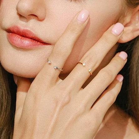 Real 925 Sterling Silver Minimalist Zircon Geometric Opening Rings for Women Trendy Fine Jewelry Adjustable Accessories