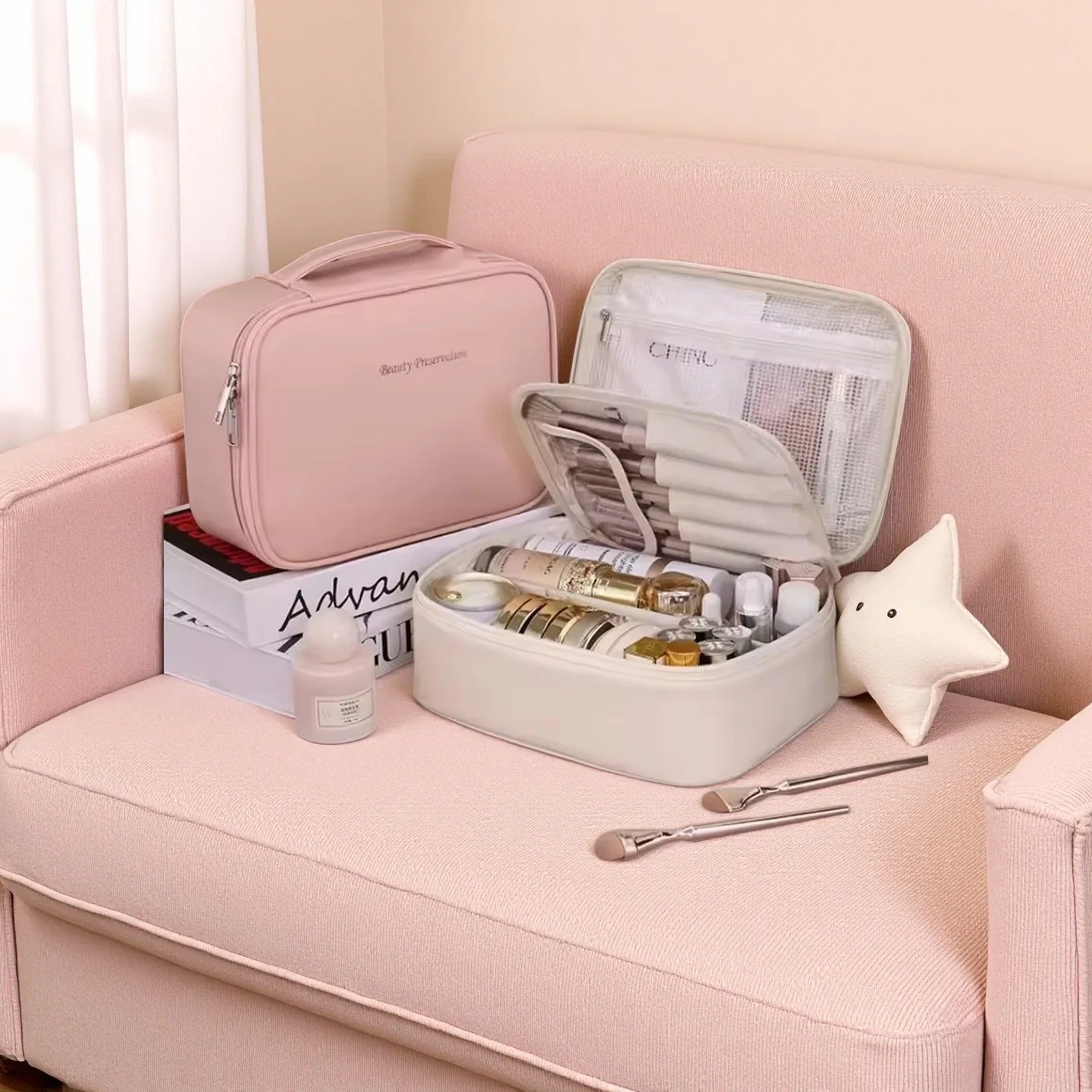 Women's Cosmetic Bag Makeup Bag Double Layer Large Capacity Luxury Cosmetics Organizer Travel Essentials Women's Cosmetic Bag