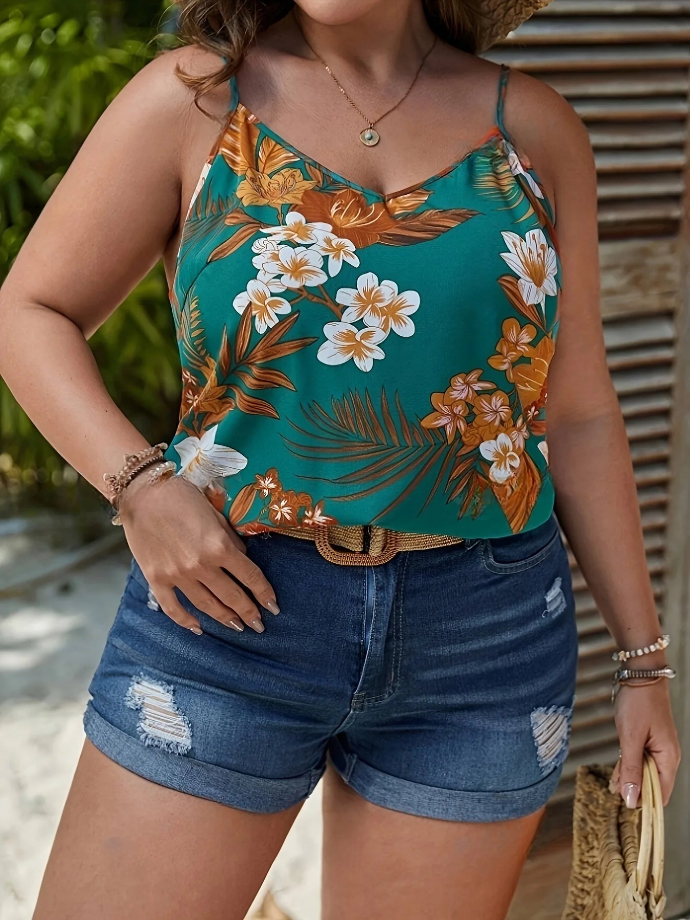 Plus Size Summer Women Elegant Vest Vacation Floral Print Camisole Casual Vintage V Neck Tank Tops