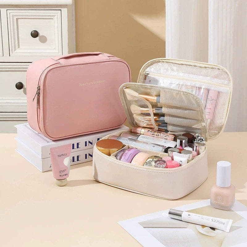 Large Capacity Women's Cosmetic Bag Makeup Bag Double Layer Luxury Cosmetics Organizer Travel Essentials Women's Cosmetic Bag