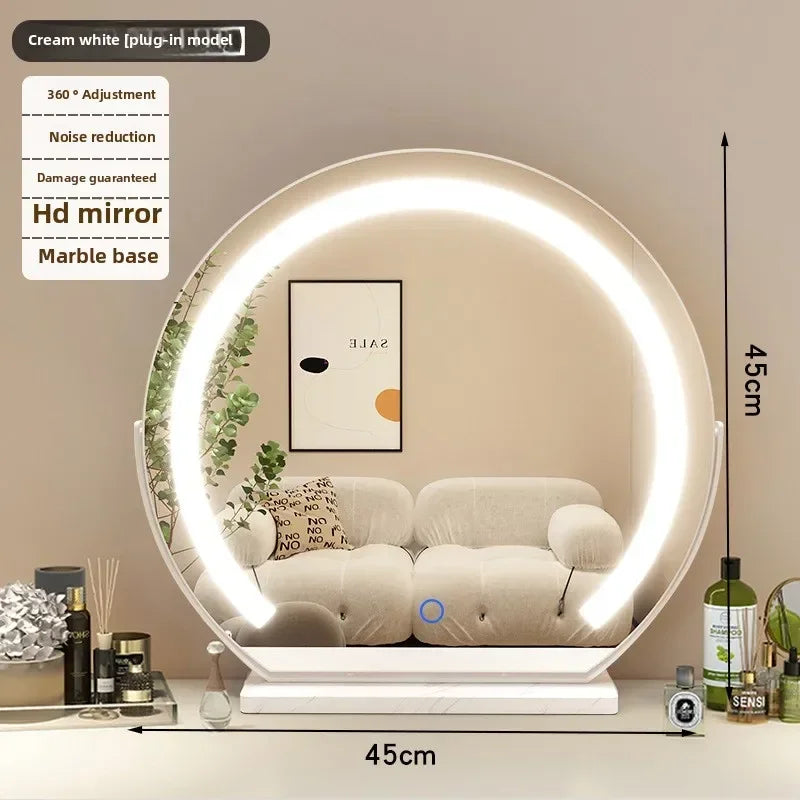 Hot Fashion Bathroom Mirror Rotating Internet Celebrity Cream Wind Semicircular Makeup Mirror Desktop Desktop Led Smart
