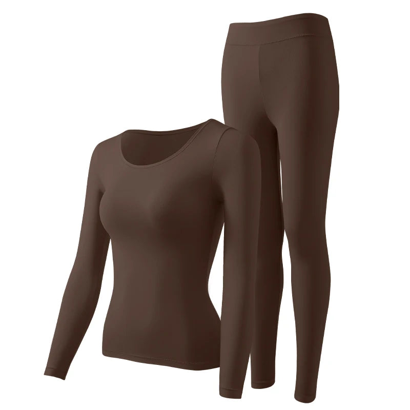 Women's Warm Set, Ultra Thin Warm Underwear, Women's High Elasticity Autumn Clothes, Warm Skincare Clothes, Bottom Shirt