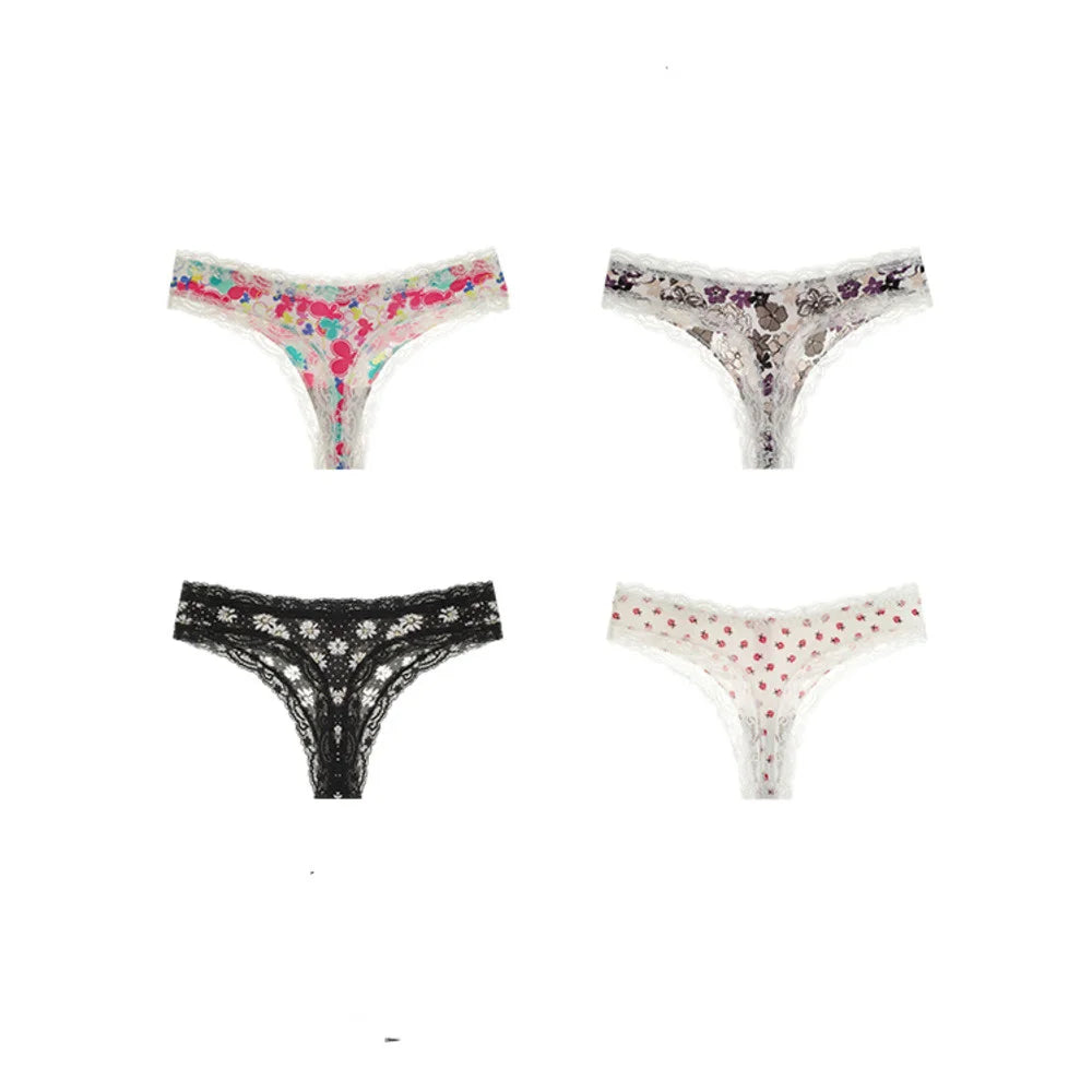 SP&CITY Flower Printed Traceless Lace Sexy Women’s Underwear Low Waist Hip Lifting Fitness Panties Cotton Crotch Seamless Briefs
