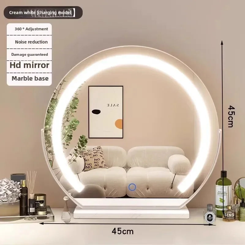 Hot Fashion Bathroom Mirror Rotating Internet Celebrity Cream Wind Semicircular Makeup Mirror Desktop Desktop Led Smart