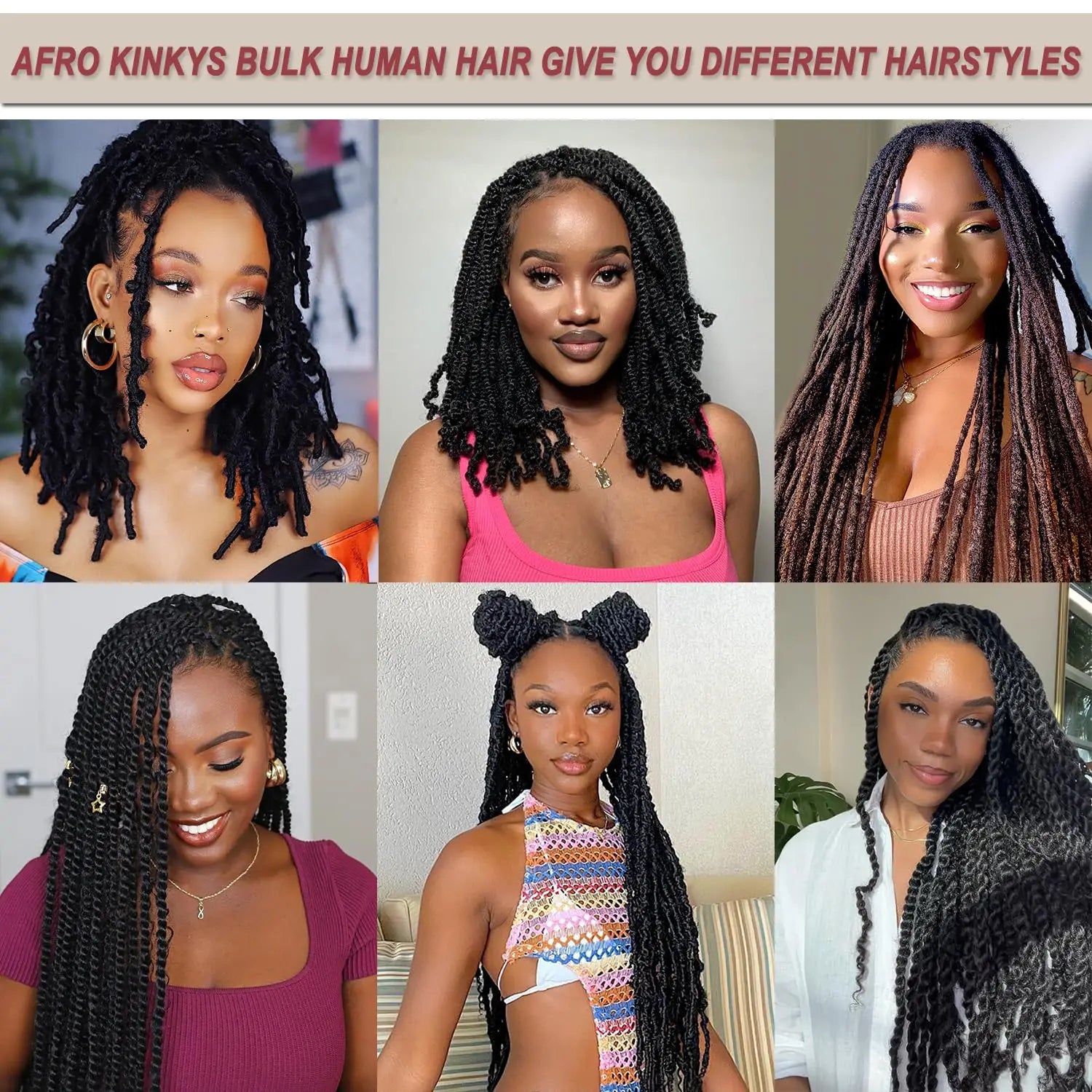 Loose Afro Kinky Curly human hair Extensions for braids, dreadlock, Hook microphone braid 50 g/pack women