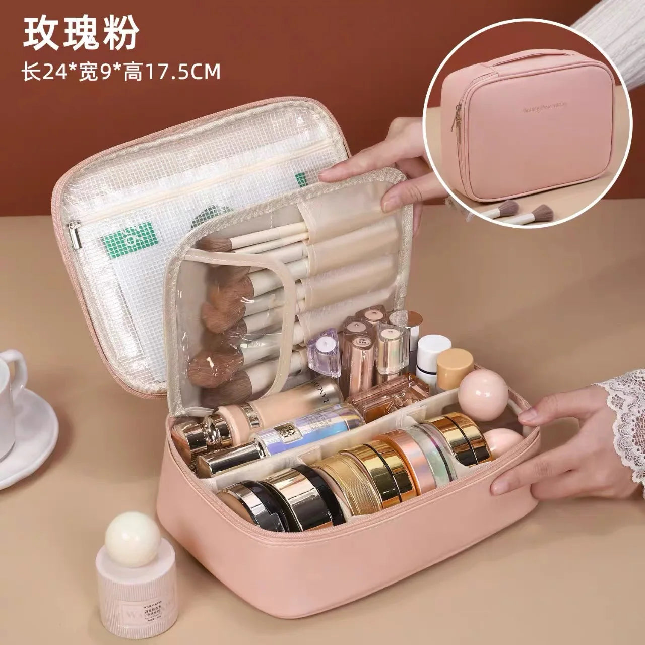 Large Capacity Women's Cosmetic Bag Makeup Bag Double Layer Luxury Cosmetics Organizer Travel Essentials Women's Cosmetic Bag