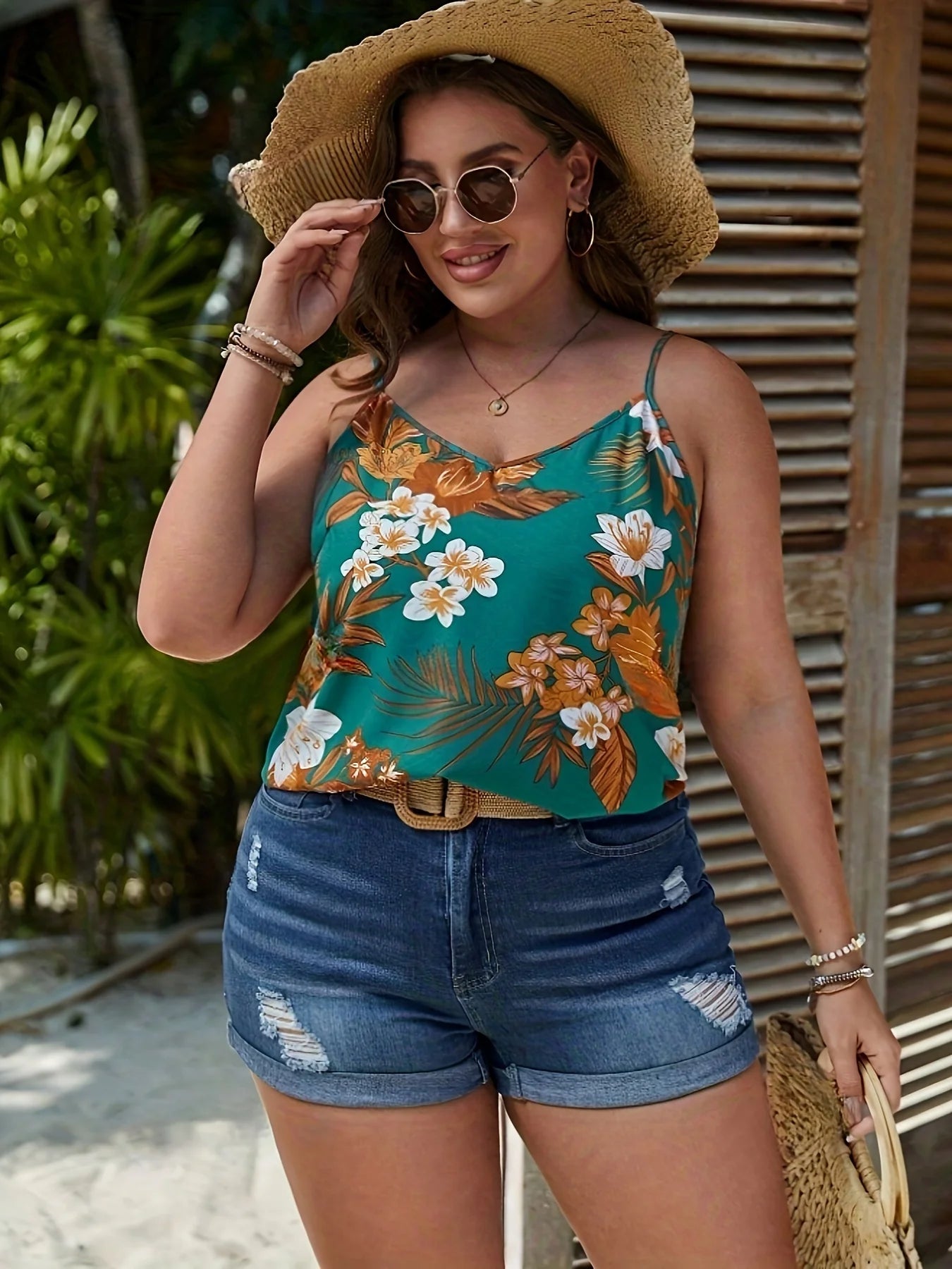 Plus Size Summer Women Elegant Vest Vacation Floral Print Camisole Casual Vintage V Neck Tank Tops