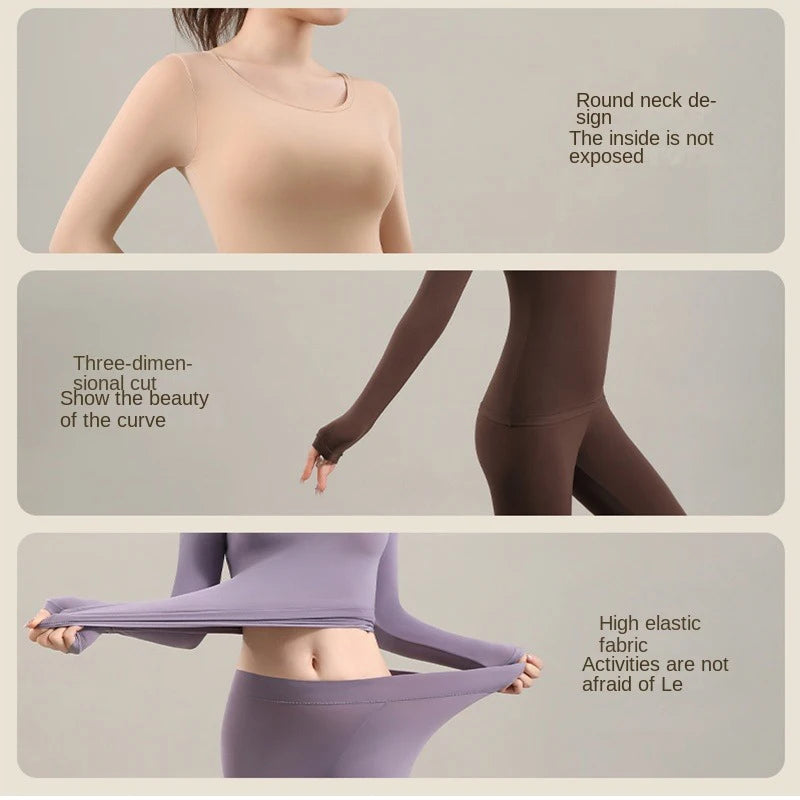 Women's Warm Set, Ultra Thin Warm Underwear, Women's High Elasticity Autumn Clothes, Warm Skincare Clothes, Bottom Shirt