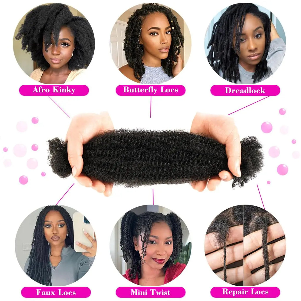 Loose Afro Kinky Curly human hair Extensions for braids, dreadlock, Hook microphone braid 50 g/pack women
