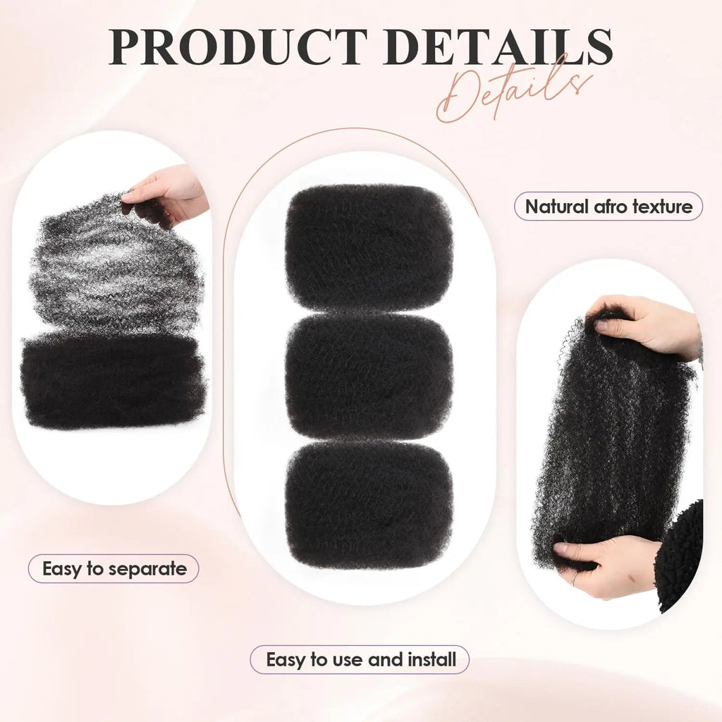 Loose Afro Kinky Curly human hair Extensions for braids, dreadlock, Hook microphone braid 50 g/pack women