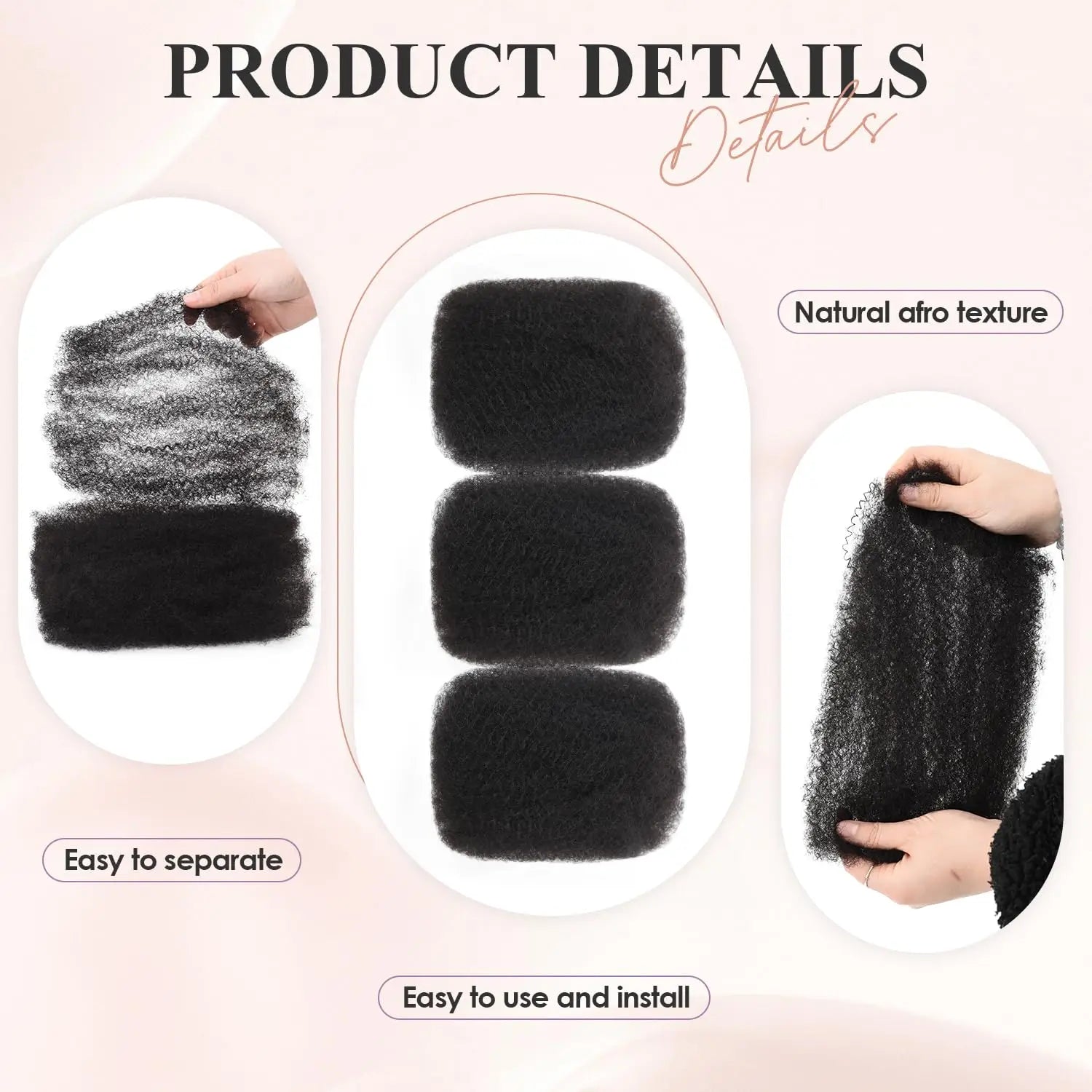 Loose Afro Kinky Curly human hair Extensions for braids, dreadlock, Hook microphone braid 50 g/pack women