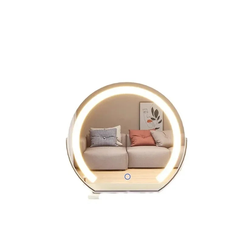Hot Fashion Bathroom Mirror Rotating Internet Celebrity Cream Wind Semicircular Makeup Mirror Desktop Desktop Led Smart