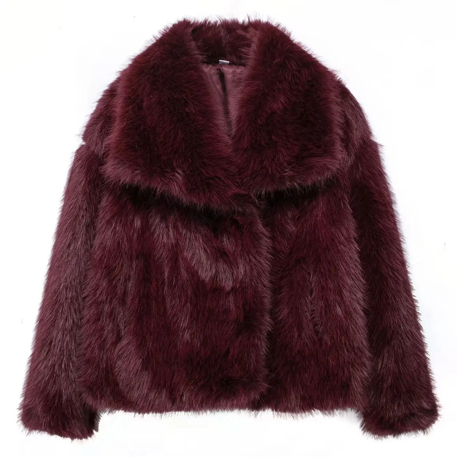 HH Women Fashion Faux Fur Jacket Vintage Turn-Down Collar Long Sleeve Coat Autumn Winter Woman Elegant Streetwear