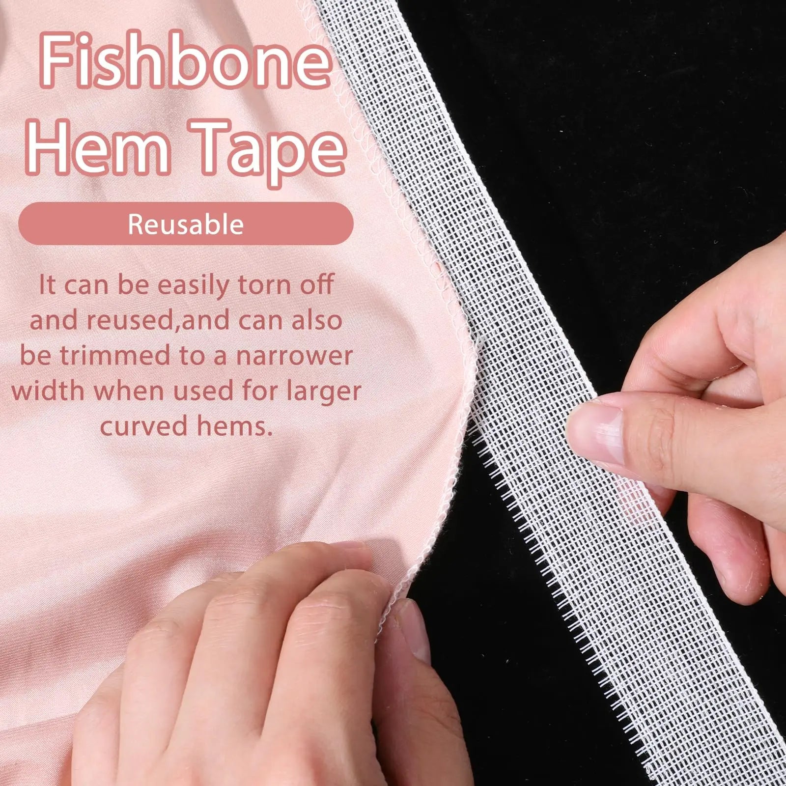 Fishbone Hem Tape for Sewing, Chiffon Thin Fabrics, Polyester Frills Hem Sewing Guide Tape Wide Corset DIY Handmade Craft Cloth