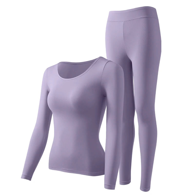 Women's Warm Set, Ultra Thin Warm Underwear, Women's High Elasticity Autumn Clothes, Warm Skincare Clothes, Bottom Shirt