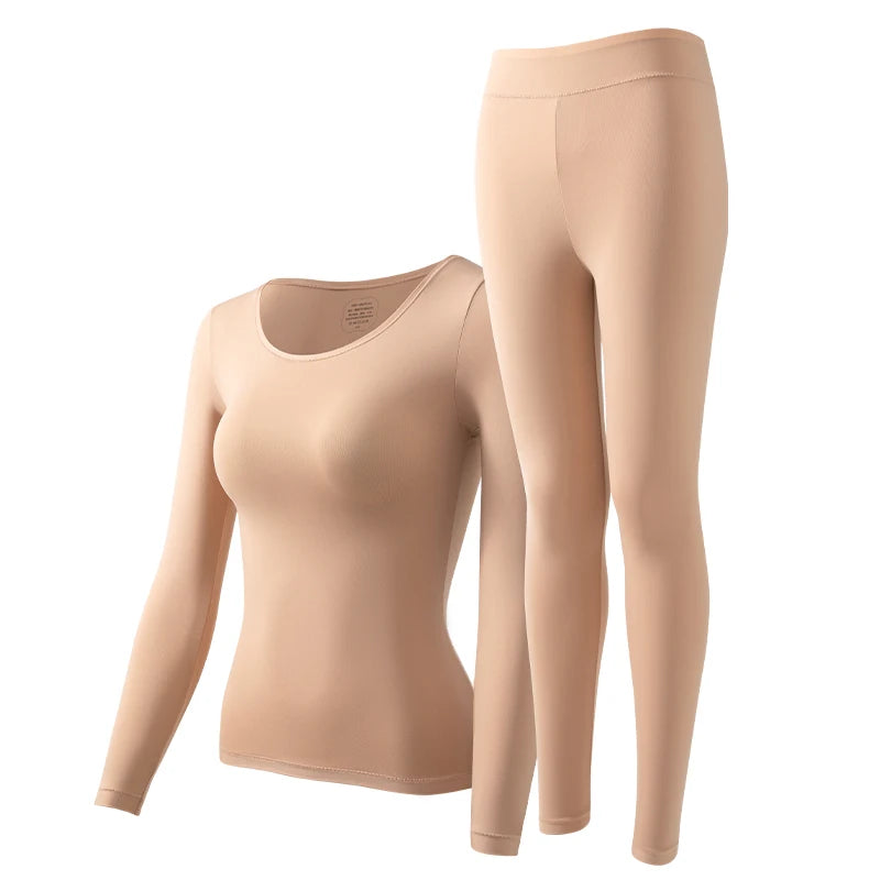 Women's Warm Set, Ultra Thin Warm Underwear, Women's High Elasticity Autumn Clothes, Warm Skincare Clothes, Bottom Shirt