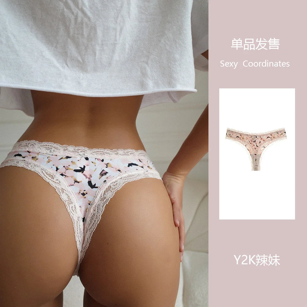 SP&CITY Flower Printed Traceless Lace Sexy Women’s Underwear Low Waist Hip Lifting Fitness Panties Cotton Crotch Seamless Briefs